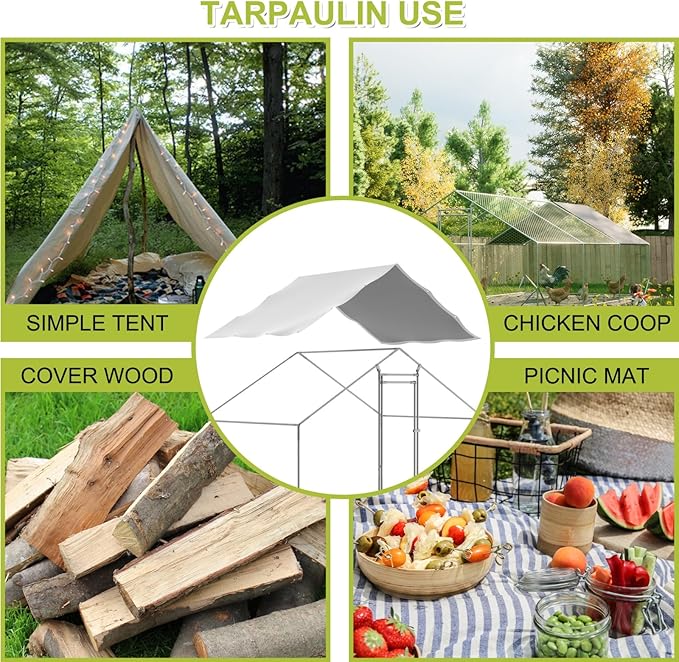 Multi-Functional Waterproof and UV-Protected Outdoor Metal Chicken Coop Cover with 22 Free Bungee Balls