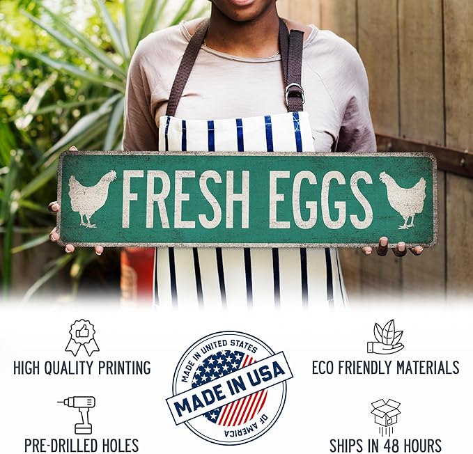 Chicken Coop Sign Fresh Eggs - Made In USA - Rustic Décor Farm Chicken Décor Kitchen Décoration Hen House Sign Outdoor Sign 104180017017