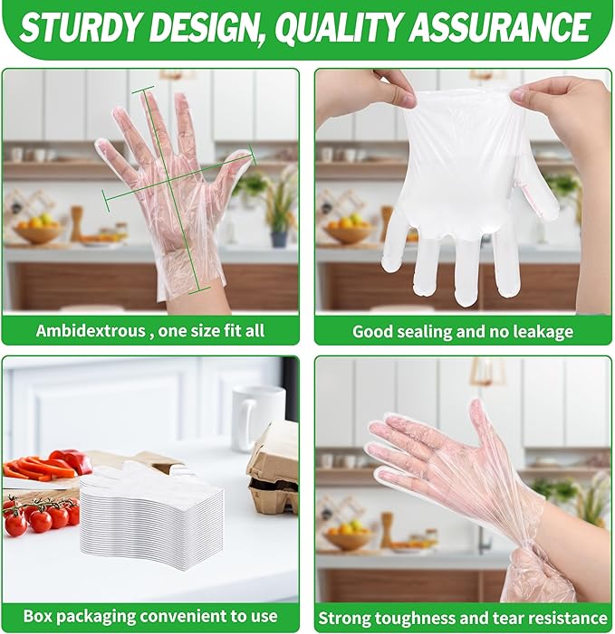 BYMORE Disposable Plastic Gloves Bulk, Clear Food Handling Service Gloves for Kitchen Food Prep Food Service Food Handling