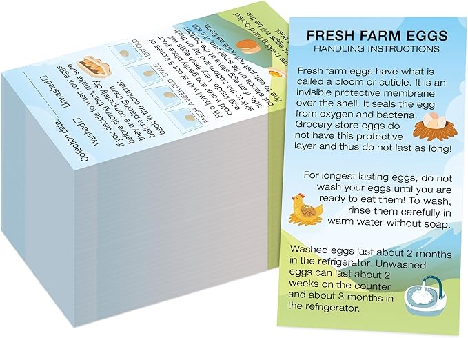 200 PCS Fresh Farm Egg Handling Instruction Cards, Double-sided Printing Egg Carton Stamp Bulk with Washed/Unwashed Fresh Egg Care Accessories Card Labels for Farm Fresh Eggs (3.5” x 2”, Rustic Style)