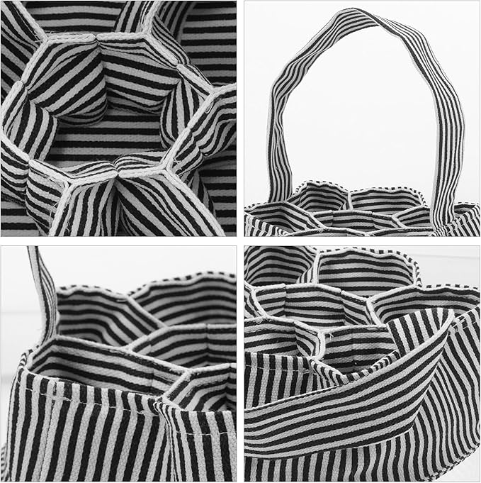 Happyyami Chicken Egg Collecting Bag with 7 Pouches Black and White Stripe Egg Collection Basket for Farmhouse Use Suitable for Chicken Duck