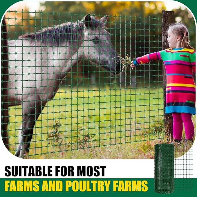 Preboun 3 x 164 ft Plastic Mesh Fence Plastic Safety Fence Roll Reusable Animal Construction Barrier Netting Temporary Pool Fencing Snow Fences for Construction Animal Garden Fencing (Green)