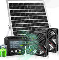 TARKARI Solar-Powered Exhaust Fan with Battery & Smart Sensing – 25W Solar Panel, 2 * 4.7" Fans, 3 Modes, IP65 Waterproof | Ideal for Chicken Coop, Dog House, Shed, Greenhouse, Outside