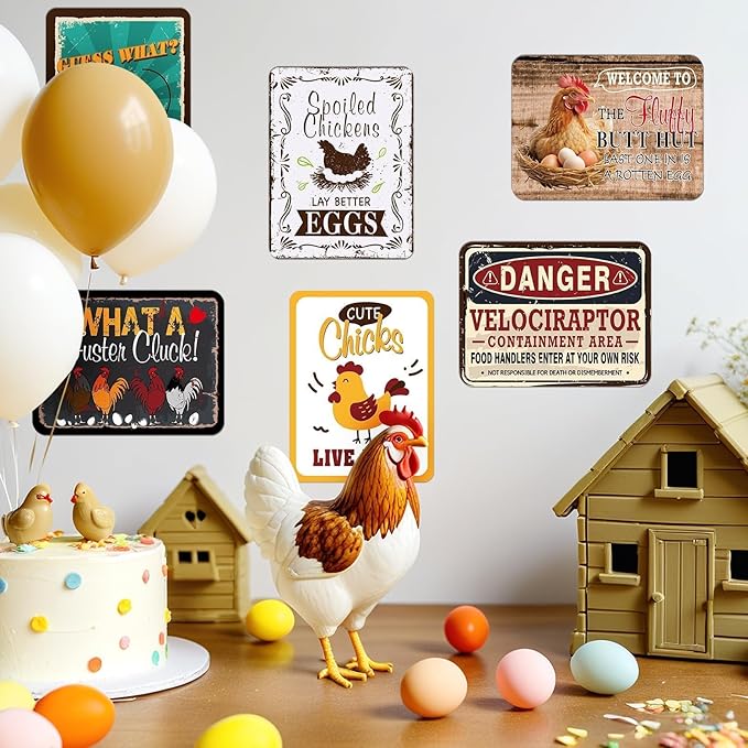WERNNSAl Chicken Party Decorations - 9PCS Chicken Birthday Party Supplies for Kids Adults Funny Farm Chicken Coop Sign Gift Posters for Door Yard Garden Wall Decor