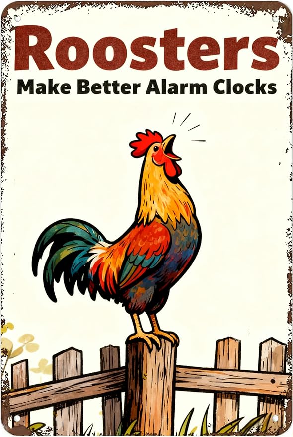 Vintage Metal Sign Roosters Make Better Alarm Clocks. Tin Sign Decor Retro Wall Decor For Home Coffee Bar Funny Aluminum Sign 16x12 inch