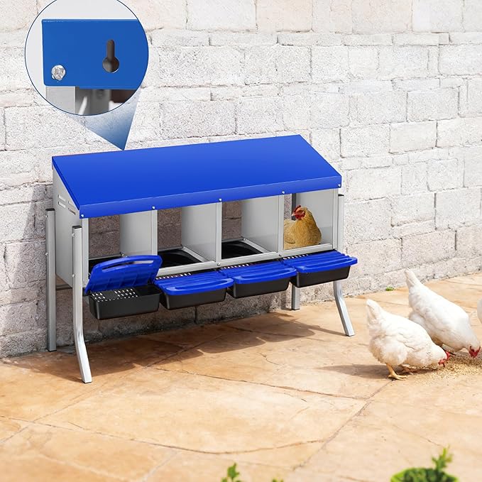 Chicken Nesting Box, 3-Hole Wall Mount Metal Chicken Nesting Box with Rollout Egg Collection & Easy-Clean Pull Out Tray, Roll Away Hen Roosting Boxes