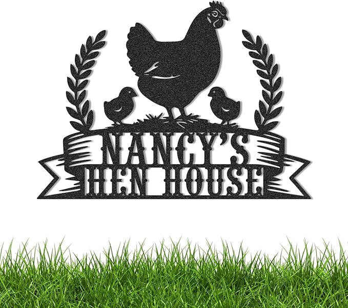 Personalized Chicken Coop Signs, Outdoor Chicken Coop Decor, Vintage Hen House Wall Decor, Custom Metal Name Sign for Farm Yard Garden Home, Gifts for Chicken Lovers Color07
