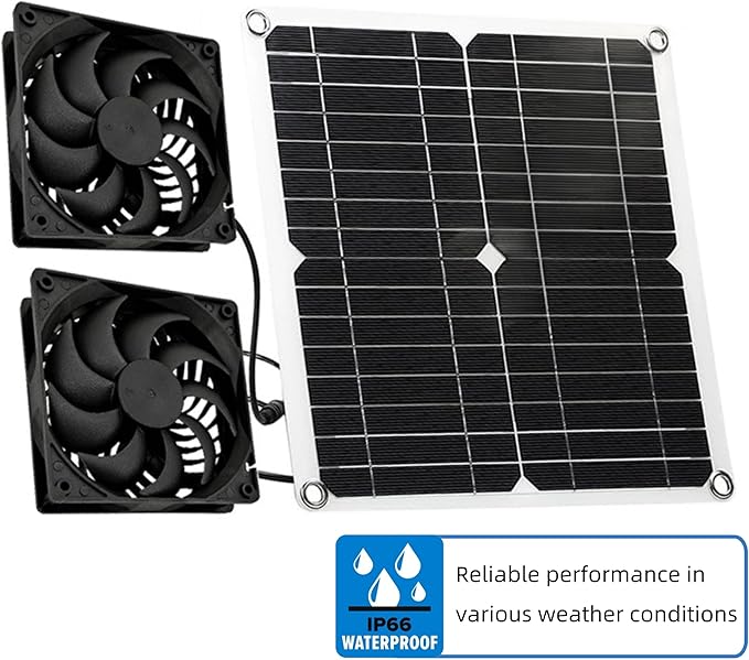 Solar Panel Fan Kit, 12W 4.72 Inch Solar Powered Fans Set, IP65 Waterproof Rainproof Solar Exhaust Fans with Solar Panel for Outside Chicken Coop Greenhouse Home Use Max. 3000RPM