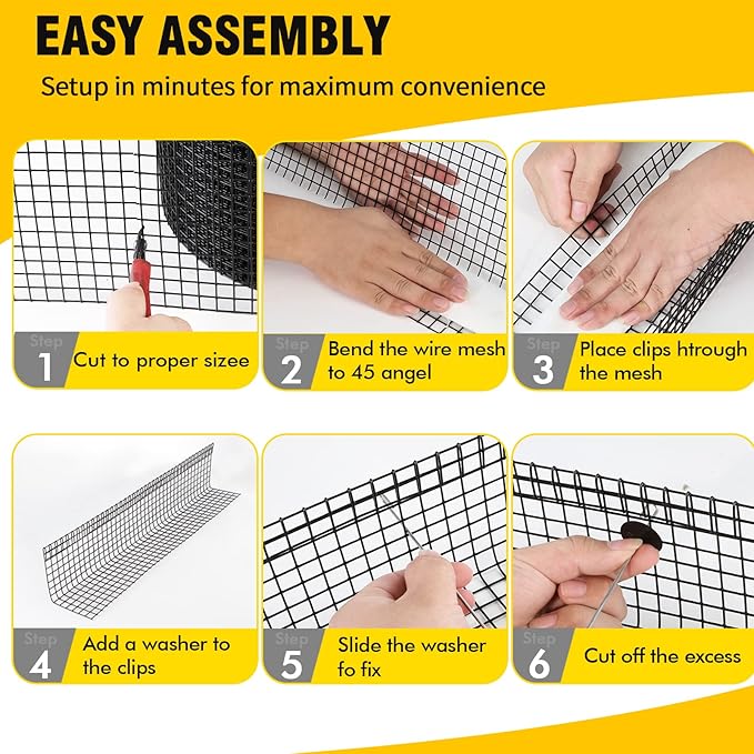 8in X 100ft Solar Panel Bird Guard,Solar Panel roof Protection net 1/2inch Mesh PVC Black Vinyl Coated Galvanized net 70 Fastener ClipsUsed for Bird,Animal Control