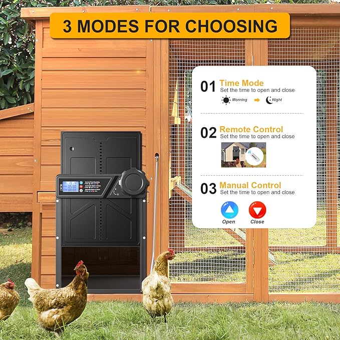 Automatic Chicken Coop Door Solar Powered, LCD Display Automatic Chicken Coop Door with Timer, Waterproof Aluminum Alloy Chicken Door with Remote Control, Charge with Solar Panel & USB