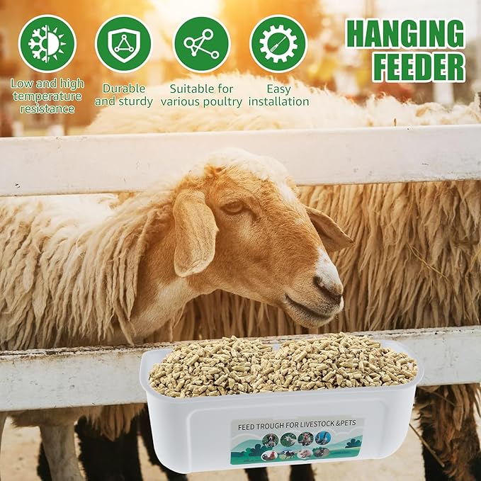 2Pcs Chicken Feeder Hanging Goat Feeder Hanging Feed Trough BPA Free Chicken Feeder Easy to Install Poultry Feeder Poultry Feeding Container Water Bucket for Chicken Duck Goat (White)