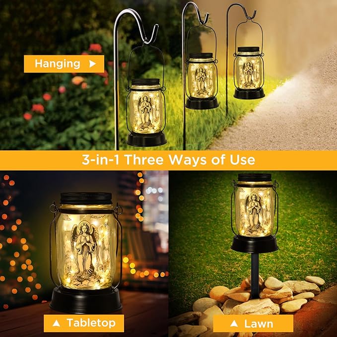 Guardian Angel Gifts for Women/Men Angel Praying Solar Lantern Mom Birthday, Mothers Day, Christmas Gifts,Sympathy Solar Lantern Garden Decoration Outside for Yard, Patio,Backyard,Porch, Torches