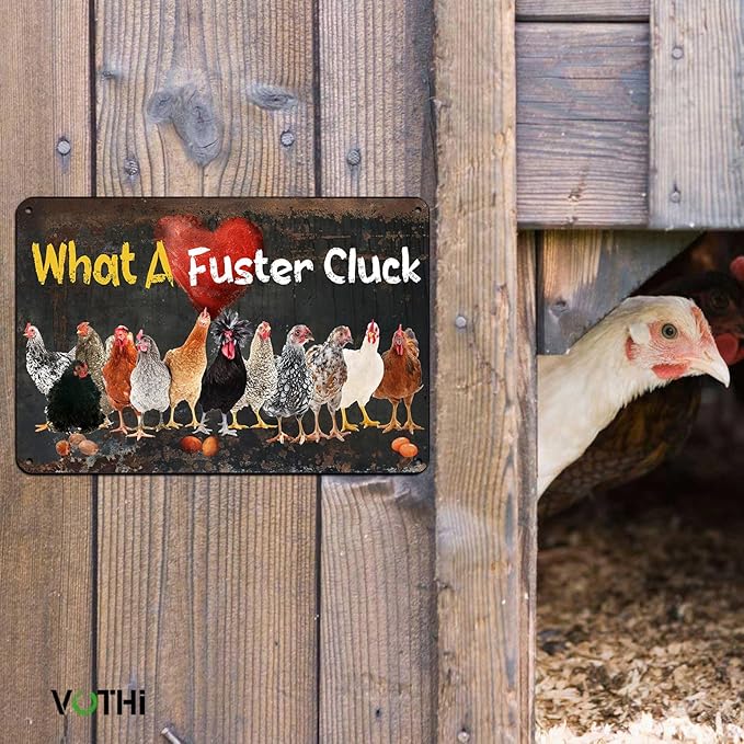 Funny Chicken Vintage Signs,What A Fuster Cluck, Chicken Lover,for Farmhouse Farm Yard Fence Home Kitchen Gardening Outdoor Decor 8x12 Inch