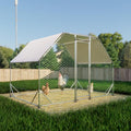 Large Metal Chicken Coop, 9.94x6.46x6.36 ft Walk-in Chicken Runs for Yard with Waterproof Cover, Flat Shaped Chicken House with Door for Outdoor and Backyard, Farm, Duck Rabbit Cage
