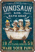 Vintage T-Rex Tin Sign Wash Your Paws Retro Bathroom Metal Sign Funny Dinosaur Nostalgic Wall Decor Decorations for Home Bedroom Toilet Man cave Cafe Kitchen Bar Office Garage 12 * 8In