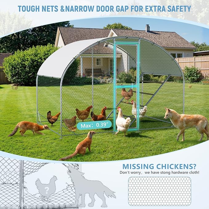 Large Metal Chicken Coop,Chicken Run for Yard with Feeding Door,Outdoor Poultry Cage with Anti-UV Cover,Walk-in Chicken Pen,Duck Rabbit House