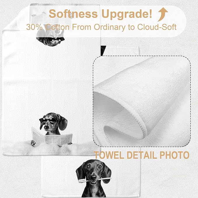 Funny Dachshund Bathroom Hand Towels, Weiner Dog Gifts for Women, Black and White Cute Dachshund Hand Towels for Bathroom Washroom Restroom Decor, 16x24 Inch, Set of 2（Upgraded Fabric）