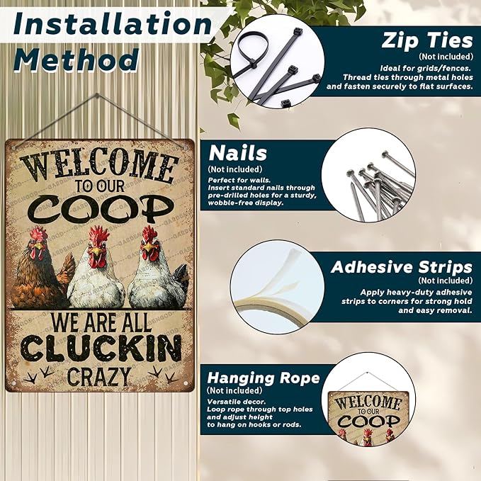 Chicken Metal Tin Sign Welcome To Our Coop We Are All Cluckin Crazy Vintage Tin Sign For Chicken Wall Farmhouse Farm Home Coop Decor 16x12 Inch