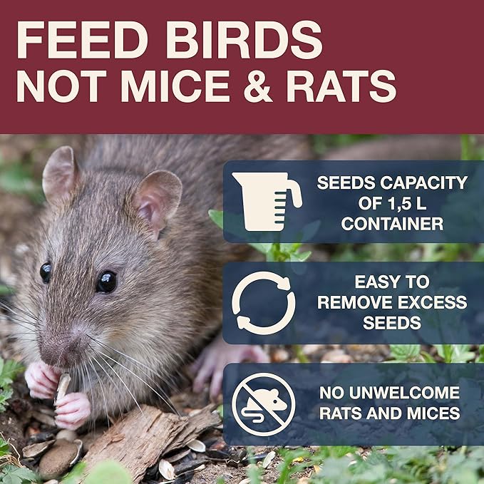SWISSINNO Bird Feeders - No Mess Hanging Bird Feeder for Outdoors - Smart Birds Davos Spill Proof Wild Cardinal & Small Bird Feeder with Integrated Seed Catcher Tray - Dual Chamber - Burgundy