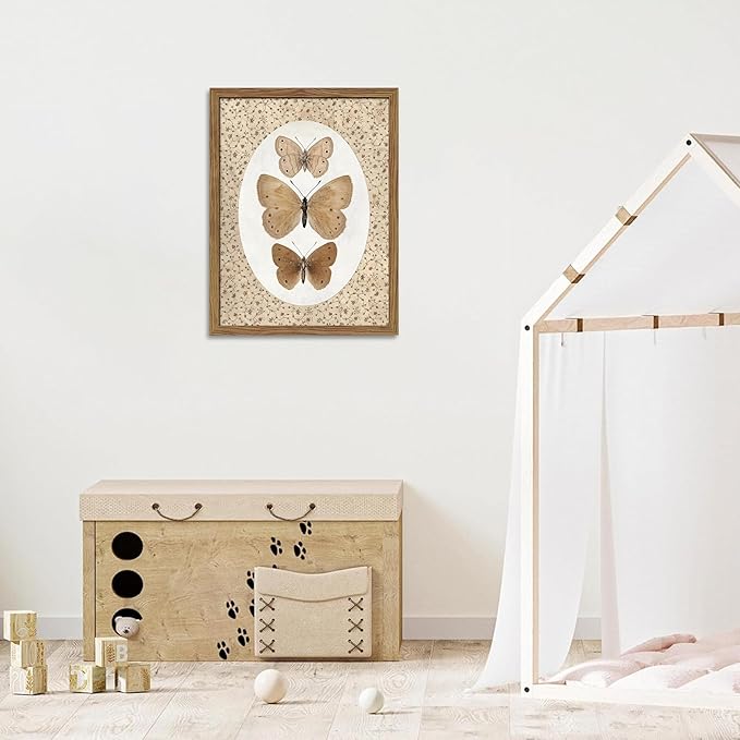 Framed Butterfly Canvas Wall Art, Vintage Butterfly Pictures Posters Wall Decor, Modern Farmhouse Decor, Rustic Retro Butterflies Paintings Prints for Bedroom Bathroom Shelf 12x16 inch