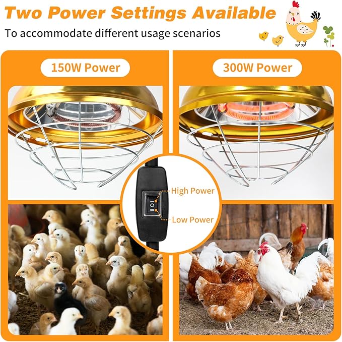 300W Chicken Coop Heater Lamp, Waterproof Heat Lamp for Chickens with 2-Stage, Brooder Heater for Chicks with Chain for Indoor & Outdoor Use Heating Lamps for Chick Duck Rabbit Dog
