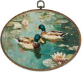 LKETW Vintage Mallard Duck Oval Wall Art Decor, Rustic Farmhouse Duck Oval Canvas Hanging Decor, Country Lakeside Floral Farm Animal Wall Decorations for Home Bedroom Living Room, 8.6x11.4 Inch