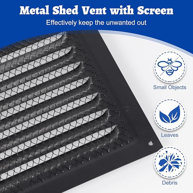 Chicken Coop Metal Wall Vent, 6" x 6" Metal Shed Vent with Built-in Screen for Anti-Debris, Louver Vent Grille for Chicken Coop, Hen House, Poultry Cage, Rabbit Hutch, Black