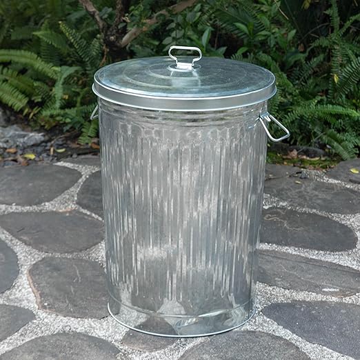 Gardenised Round Galvanized Steel, 26 Gallon Trash Can with Lid - Durable Metal Bucket for Backyard, Lawn, Garden and Yard Use - Weather-Resistant Garbage Can for Indoor and Outdoor, 28-inch