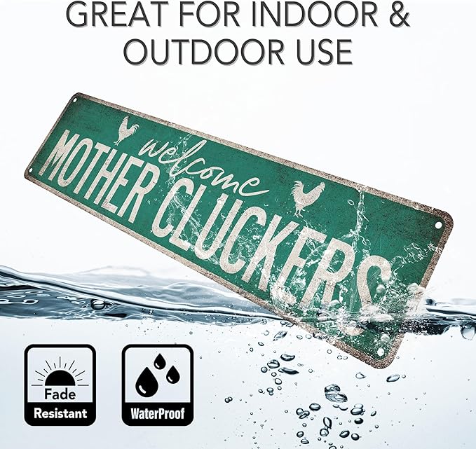 Welcome Mother Cluckers Chicken Coop Sign Farm House Décor - Made In USA - Chicken Coop Decor Funny Chicken Décor Metal Signs 104180017006