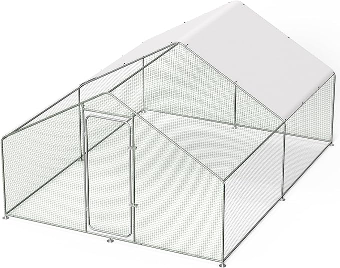 Metal Chicken Coop with Cover for Yard Large Walk-in Chicken Runs for 20 Chickens with Galvanized Steel Frame for Outdoor Heavy Duty Spire Roof Poultry Cage for Hen Duck Rabbits Goose Puppy