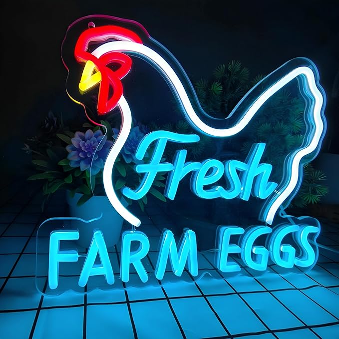 Fresh Farm Eggs Neon Sign,Farmhouse Kitchen Neon Light Sign for Chicken Coop Supermarket Garden Restaurant Farmers Market Decor
