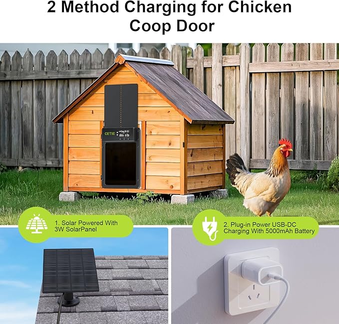 Automatic Chicken Coop Door,Chicken Coop Door with LCD Display,Multi-Modes for Chicken Door,Run Chicken Automatic Door with Anti-Pinch Feature,Solar Chicken Coop with Timer & Light Sensor