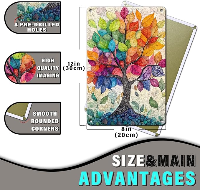 Love Trees Tin Sign Colorful Leaves Field Soil Vintage Metal Tin Sign for Wall Art Decor for Home Bars Clubs Cafes 12x16inch