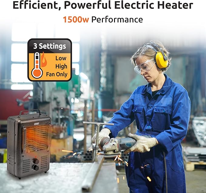 EZ-HEAT 1,500-Watt Portable Milkhouse Style Utility Space Heater with Adjustable Thermostat, Overheat Protection, and Safety Tip-Over Switch, Speckled Gloss, MTFH-01C