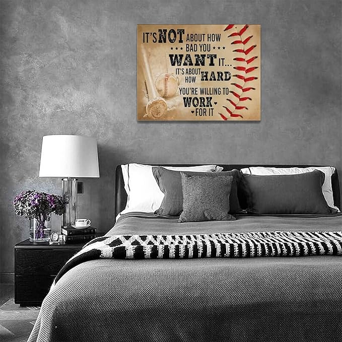 Baseball Wall Art Inspirational Sport Theme Wall Decor Motivational Quotes Pictures Canvas Prints Artwork Baseball Decor For Boys Room Playroom Bedroom Gym Framed 16"x12"