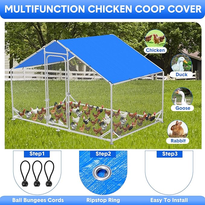 Nuanchu Chicken Coop Cover Waterproof and UV, 11.3 * 6.3 FT Chicken Run Cover for Winter with 18 Ball Bungees Cords Coop Tarp Shade Cloth for Large Coop Walk in Run Pen(Blue)