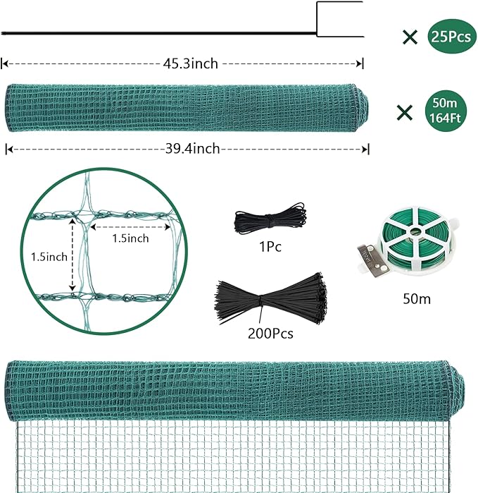 SUNYRISY Garden Mesh Fence Temporary Safety Fencing, 40in x 164ft Garden Fence Animal Barrier with Steel Stakes, Fencing Netting for Construction Backyard Chickens Dog Poultry Deer