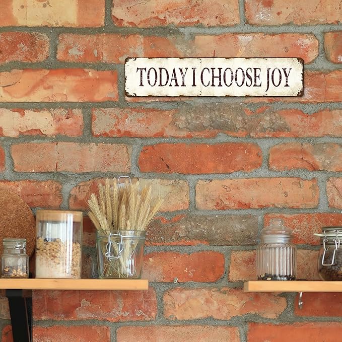 Metal Tin Signs Wall Art - Today I Choose Joy - 16x4 Inch Inspirational Home Decor - Modern Motivational Sign for Office, Bedroom, Living Room - Durable Positive Quotes Metal Artwork Wall Decoration
