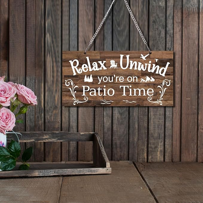 Hotop Patio Decor Patio Sign Decorations Outdoor Metal Porch Wall Decor Rustic Farmhouse Wall Art for Backyard Porch Balcony Gazebo Accessories(12 x 6",Brown)