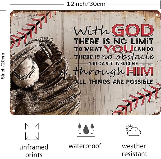 Tin Sign Baseball Posters for Boys Bedroom-Baseball Gifts for Boys 8-12,Baseball Decor for Boy Room 8x12 Inch