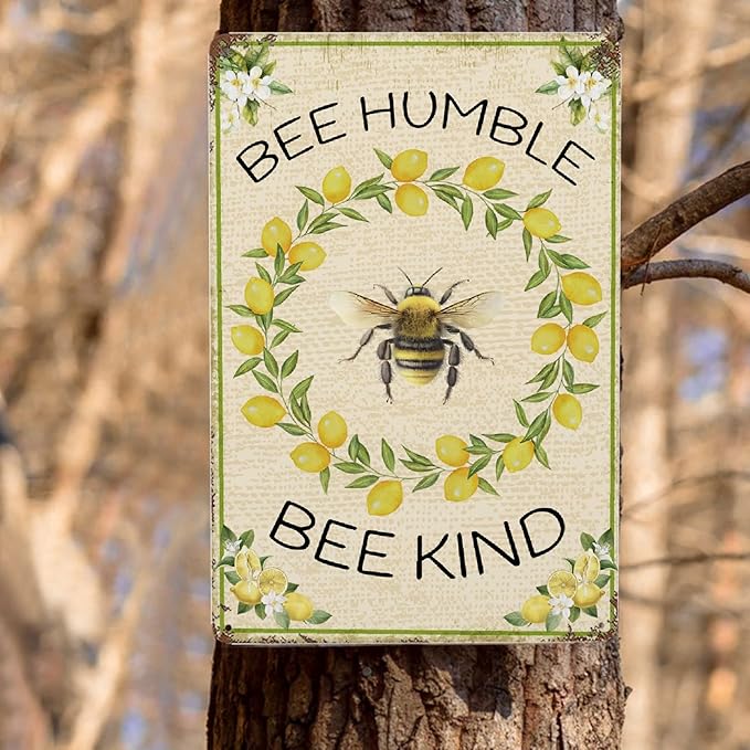Lemon Vintage Metal Poster Bee Humble Garden Sign Decorative Outdoor-Retro Aluminum Metal Tin Sign Wall Decor Art Gift for Home Outside Farm Garden Garage Outdoor, 12''x 8''