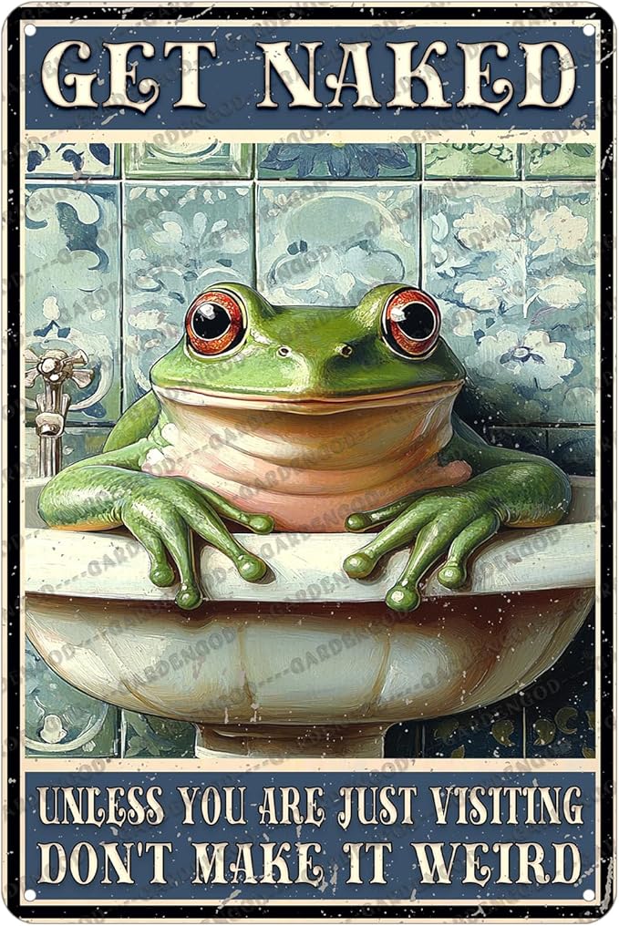 Vintage Frog Bathroom Metal Sign Frog Get Naked Metal Poster Home Bathroom Kitchen Garden Retro Aluminium Sign Art Wall Decor 12x8 Inch