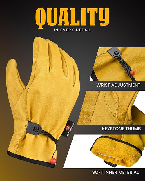 1 Pair Heavy Duty Leather Work Gloves for Men & Women – Adjustable Strap Cowhide Construction & Yard Leather Gloves – Puncture Resistant Safety Gloves for Landscaping & Outdoor Use (XXL)
