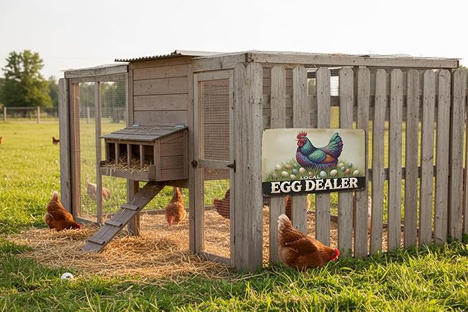 Local Egg Dealer Funny Chicken Coop Sign Farm Fresh Eggs Aluminum Sign Humorous Poultry Farm Decor Gift for Chicken Lovers Rustic Metal Sign 8x12 Inches Style-04