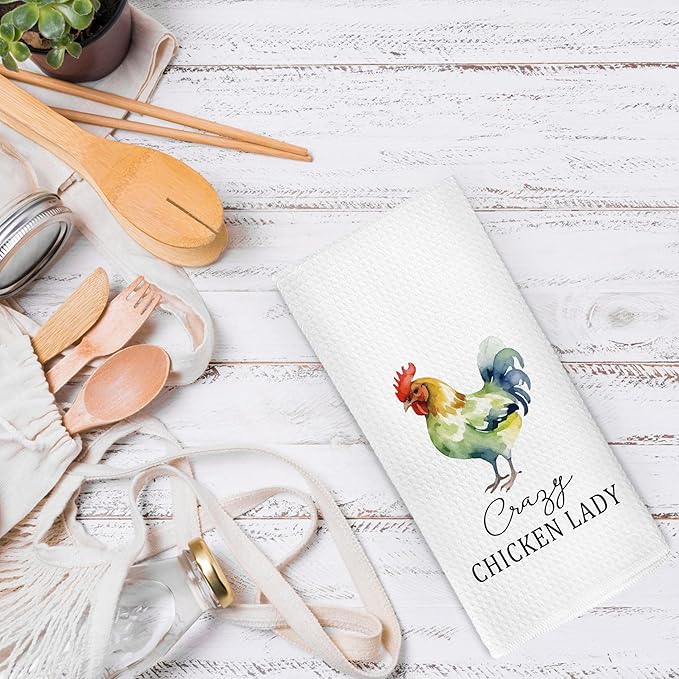 Crazy Chicken Lady Kitchen Dish Towels 16x24 Inch, Funny Gifts for Chicken Lover Mom, Sarcastic Green Mama Decorative Hand Tea Towels for Farmhouse Home