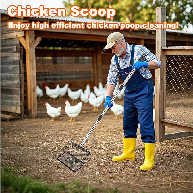 Mity rain Chicken Coop Accessories, Large Adjustable Chicken Scooper for Cleaning, Sifting Shovel for Chicken Coop Separating Poo and Debris from Sand, Chicken Litter Scoop Supplies