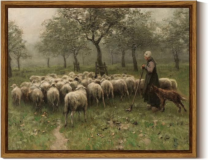 InSimSea Framed Canvas Wall Art, Sheep on the Meadow Oil Painting Prints, Aesthetic Room Decor, Farmhouse & Christian Wall Art, 8x10in