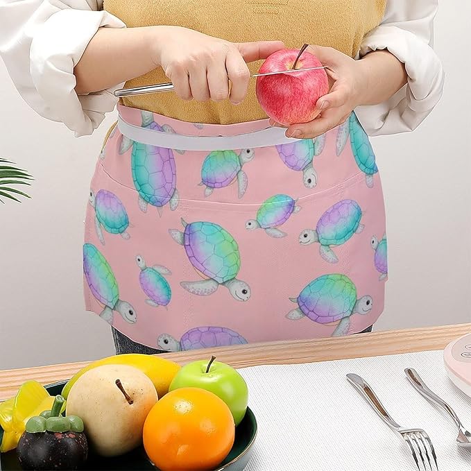 Unisex Chef Waiter Apron Waist Half Short Serving Aprons with 3 Pockets