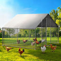 LEVELEVE Large Walk-in Chicken Coop with Chicken Run, Galvanized Poultry Enclosure with Waterproof Anti-UV Cover and Security Lock, Ideal for Rabbit, Duck, Backyard and Farm Yard，9.8'x 6.6'x 6.6'