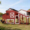Mobile Chicken Coop with Run, Large Wooden Hen House Poultry Cage with Wheels, Nesting Box, Pull-Out Tray, Waterproof Roof, Red, 73.4" L x 27.9" W x 43.2" H, for 3-5 Chickens